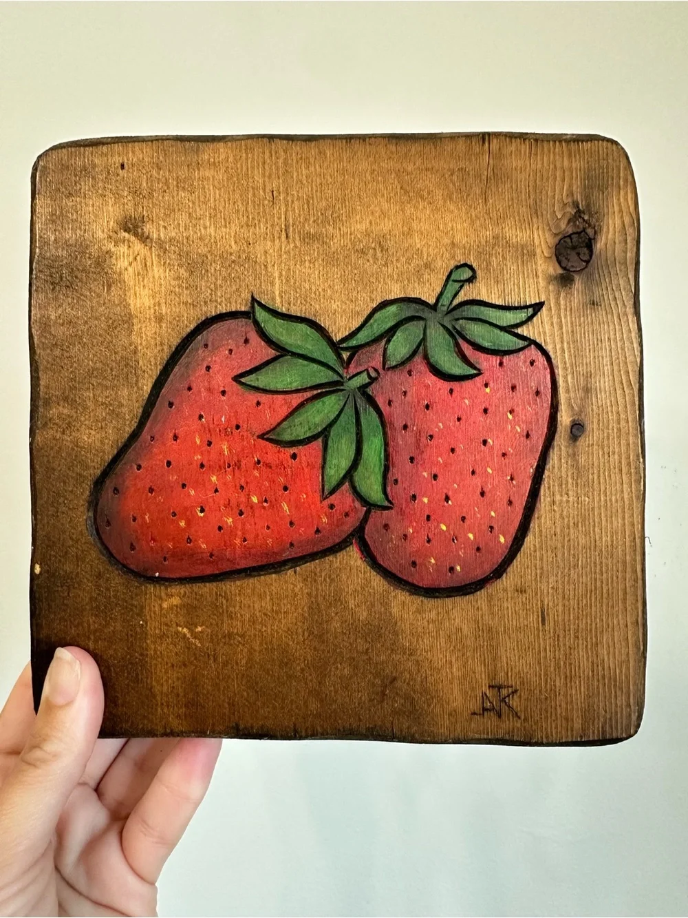 Hand-Painted Red Strawberry Wood Plaque